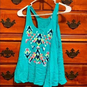 Teal blue patterned tank top